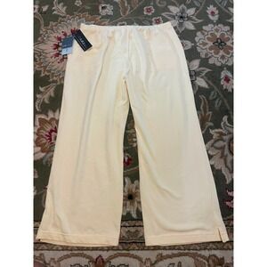JK Intimates Womens Pale Yellow Stretch Lounge Pajama Pants Wide Leg Cropped NWT